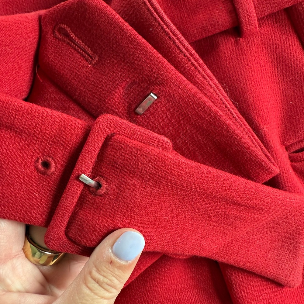 Ann Taylor Red High-Waisted Trousers with Cloth Belt Ankle Length - Picture 5 of 9